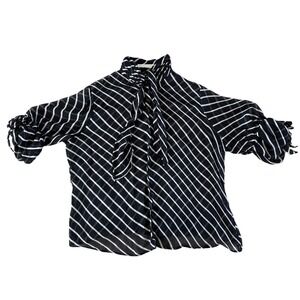 Anne Fontaine Black and White Striped Tie-Neck Blouse